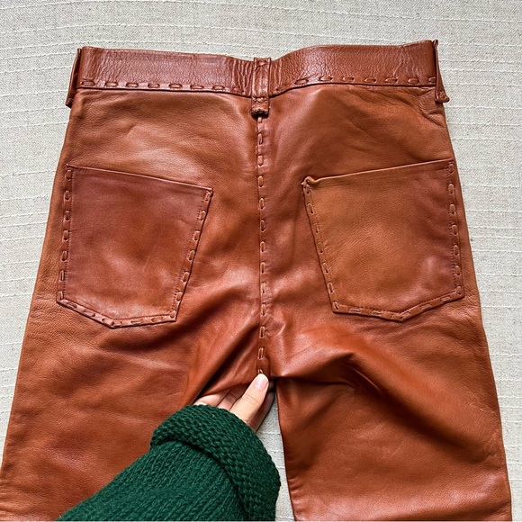 Vintage 1970s Whipstitched Buckskin Leather Flare Pants - Picture 8 of 16